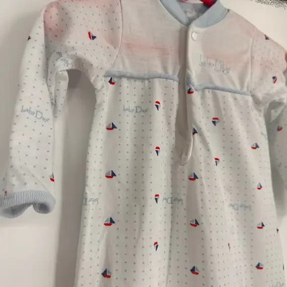 Baby Dior Paris New York Vintage Sailboat Polka Dot Cinch Sleep Dress - Picture 4 of 7